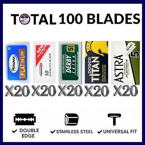 Double Edge Safety Razor Blade Sampler Pack - 100 Count Stainless Steel