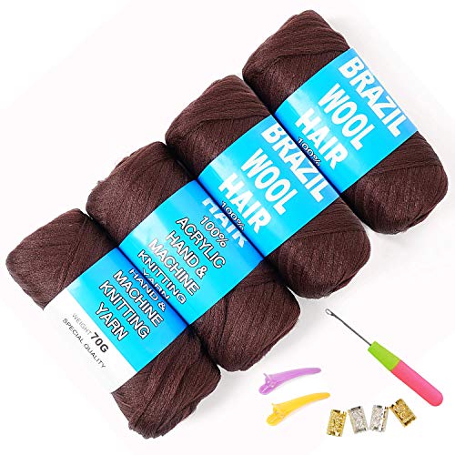 Acrylic Yarn for Braids - 4 Rolls Coffee Brown | Youngther
