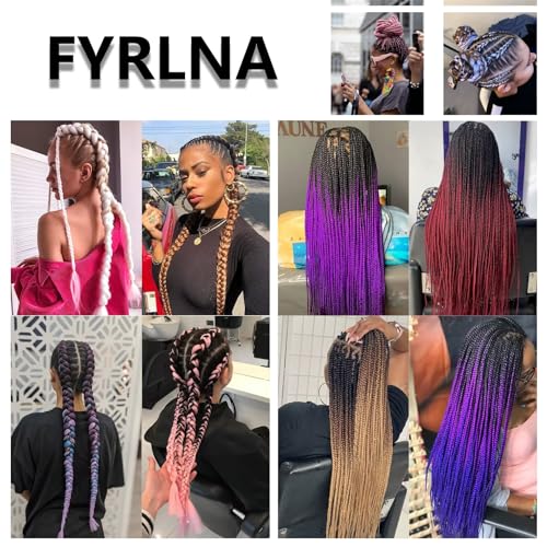 FYRLNA 6 Pack 24 Inch Jumbo Braiding Hair - Black to Red/Orange/Yellow/Green/Royal Blue