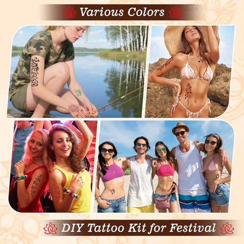 ZPTYCHZ 95 PCS Temporary Tattoo Stencil Kit - 6 Inks (3 Black, 2 Brown, 1 Red) with Gloves & Wipes