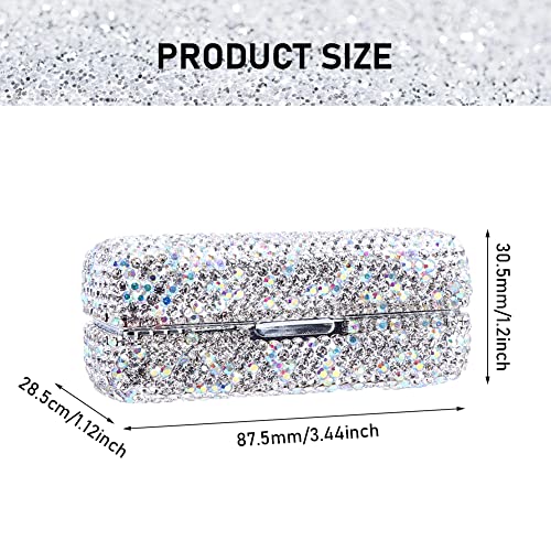 Silver Rhinestone Lipstick Case with Mirror, Bling Crystal Makeup Storage