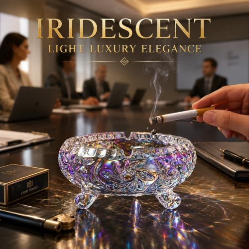 Crystal Glass Ashtray with 3 Notches - Elegant & Easy to Clean
