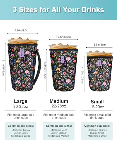Fintie Insulated Iced Coffee Sleeve - 3 Pack, Reusable Neoprene Drink Covers for Hot & Cold Beverages