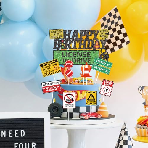 Driver's License 16th Birthday Cake Toppers - 9pcs Set for Boys