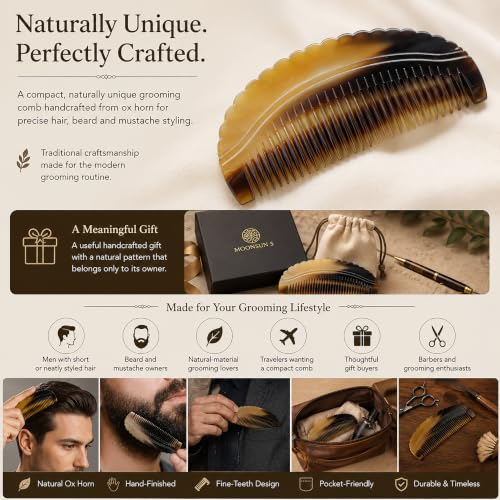 5MOONSUN5 4.5 Inch Natural Ox Horn Comb for Gentle Grooming