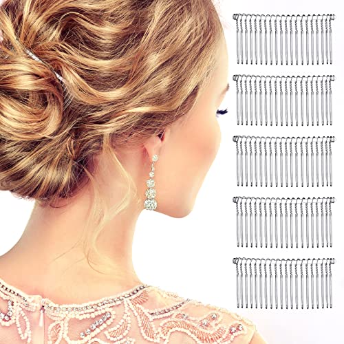 Hicarer White 5 Pcs 20-Teeth Metal Veil Hair Comb Clip