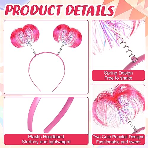 Jexine Pink Pompom Headband - 12 Pcs Hair Tinsel Accessories