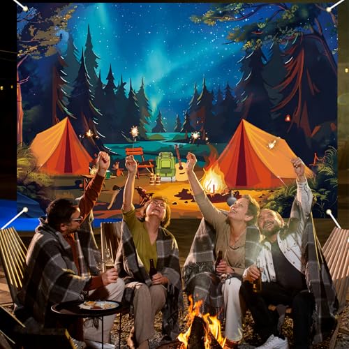 Adventure Camping Banner Backdrop for Happy Camper Theme Parties