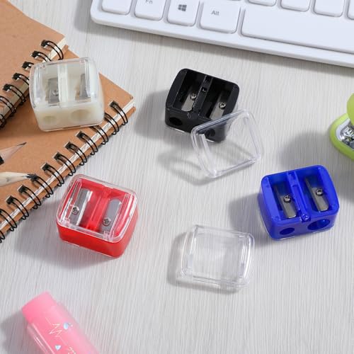 Dual Hole Makeup Pencil Sharpener Set for Lip, Eyeliner & Eyebrow - Portable Stainless Steel Blade