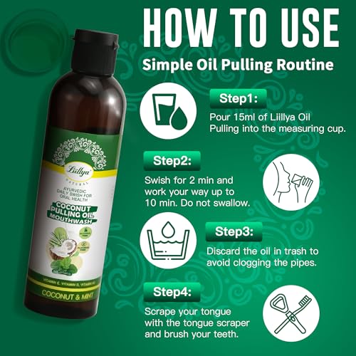Liillya Organic Coconut Oil Pulling Mouthwash with Essential Oils - 8 oz
