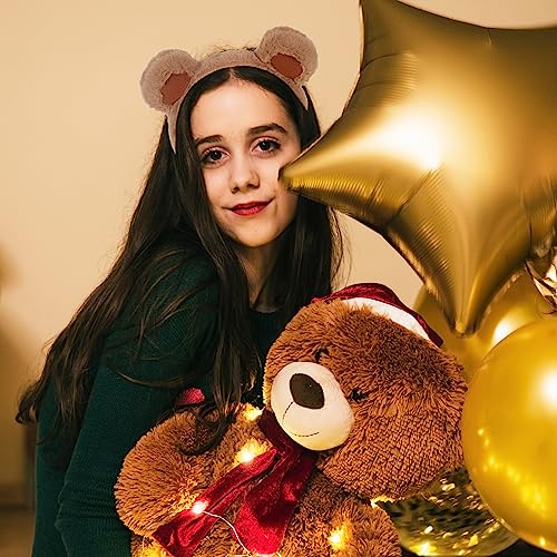 WHAVEL 2 Pcs Bear Ears Headband - Plush Animal Hair Band with White & Brown option