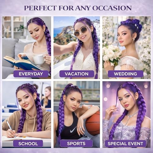 HAITOO Purple Braiding Hair Extensions 26 Inch Pre Stretched Crochet 3 Pack for Cosplay Halloween