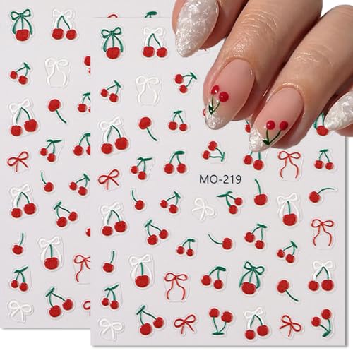 Cherry Nail Stickers – 2 Sheets Self-Adhesive Nail Art Decals