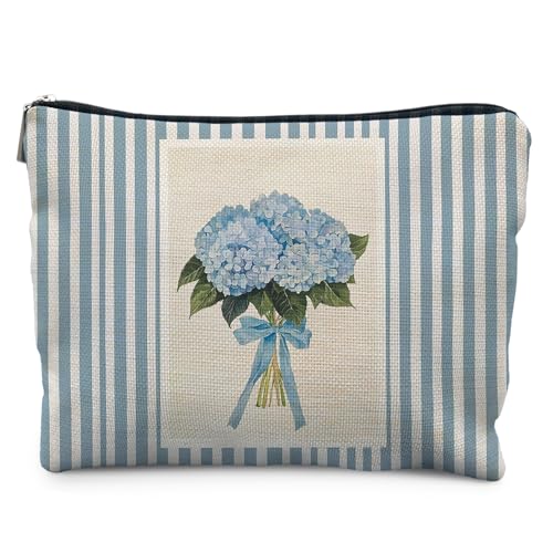 Likjad Blue Hydrangea Makeup Bag with Bow — Floral Cosmetic Organizer for Women, Diversified Occupations