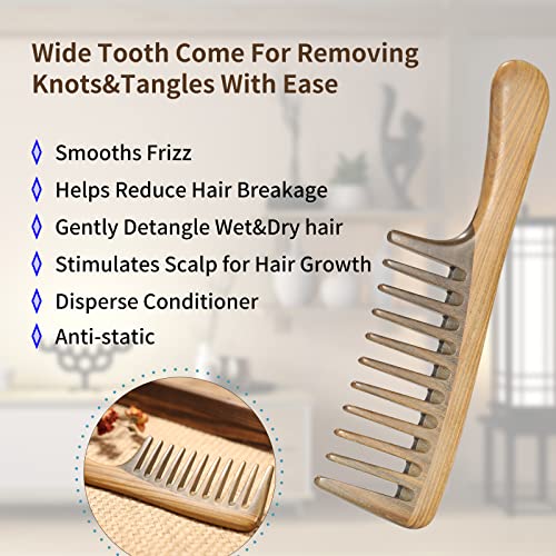 BESTOOL Extra Large Natural Sandalwood Wide Tooth Comb for Curly Thick Hair
