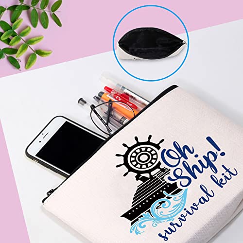 Oh Ship! Canvas Travel Makeup Bag - Cruise Vacation Cosmetic Organizer