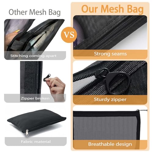 3-Piece Mesh Zipper Pouch Makeup Bag Set - Portable Organizers