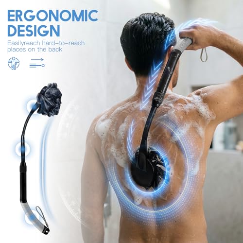 Retractable Back Loofah with Handle - Ergonomic Shower Scrubber for Body