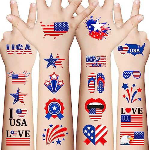 AWINMAY Classic Styles 90Pcs Fourth of July Temporary Tattoos – American Flag & US Themed Party Favors