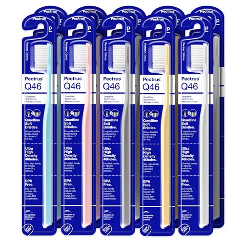 Pectrus Quad-fine 10 Pack Soft Toothbrushes for Sensitive Gums & Deep Cleaning