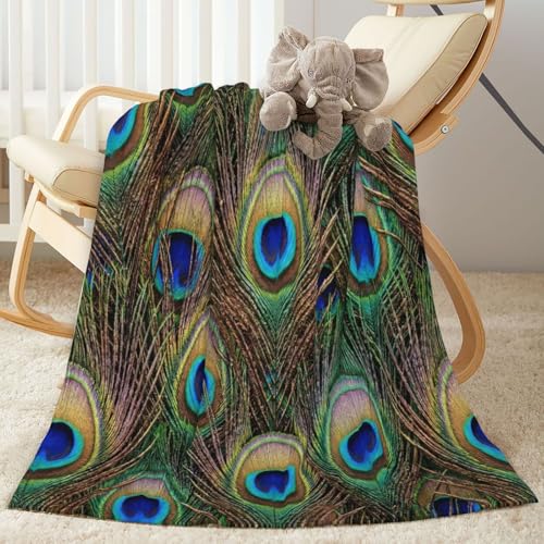 Soft Peacock Feather Throw Blanket | All-Season Fleece 50"x40"