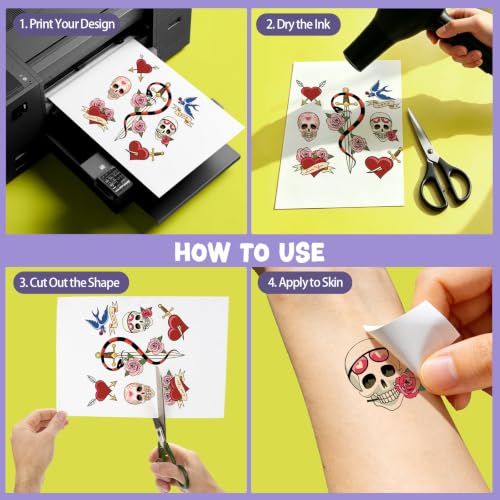 Halobios Printable Temporary Tattoo Paper for Inkjet Printers, 8 Sheets
