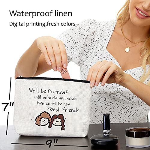 Blue Leaves Besties Makeup Bag - Waterproof Cosmetic Bag for Best Friends