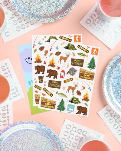 XO Fetti Camping Party Temporary Tattoos 44 Metallic Designs - 8.2x6 Inch Sheets, Wilderness & Forest Animals Favors