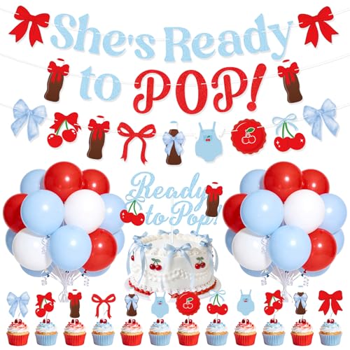 Ready to Pop Baby Shower Decorations Set with Banner & Balloons