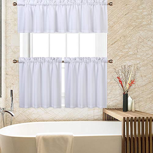 CAROMIO Waffle Woven White Valance Curtain - 60x15 Inch