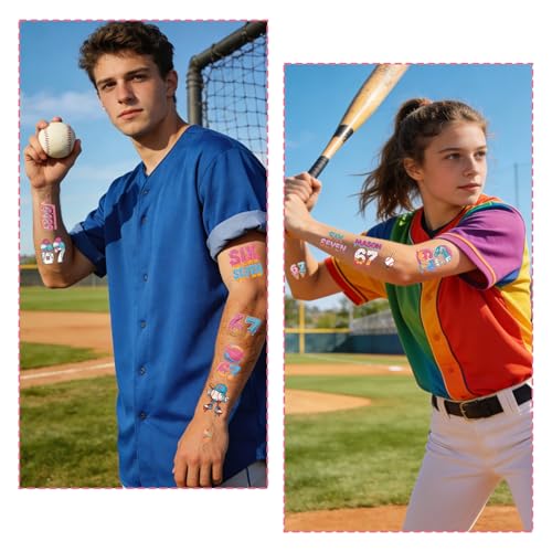 Gameza 6 7 Temporary Tattoos - Over 200 Birthday Party Stickers for Kids, Baseball, Ice Cream Themes