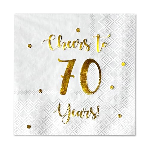 Cheers to 70 Years Cocktail Napkins - 50-Pack 3-Ply Party Supplies