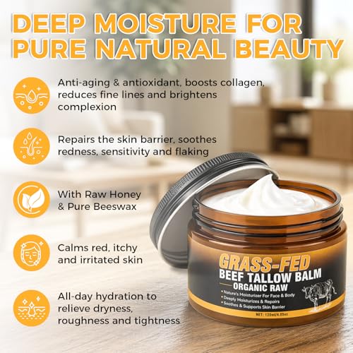 Organic Beef Tallow Balm with Honey & Beeswax - Moisturizer for Skin