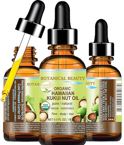 Botanical Beauty Organic Kukui Nut Oil - 100% Pure Cold-Pressed for Skin, Hair & Body