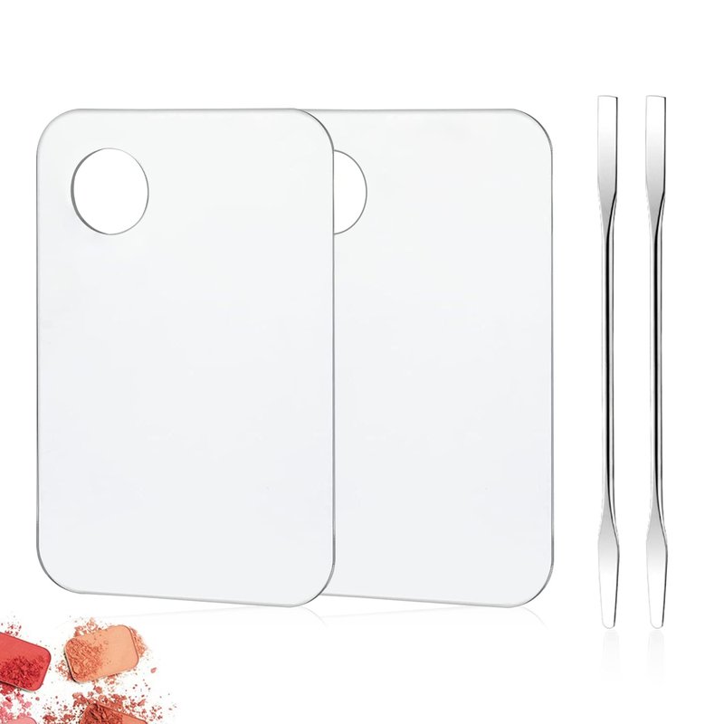 Acrylic Cosmetic Palette Set - 2 Mixing Trays with 2 Spatula Tools for Makeup, Foundation, Eyeshadow & Nail Art