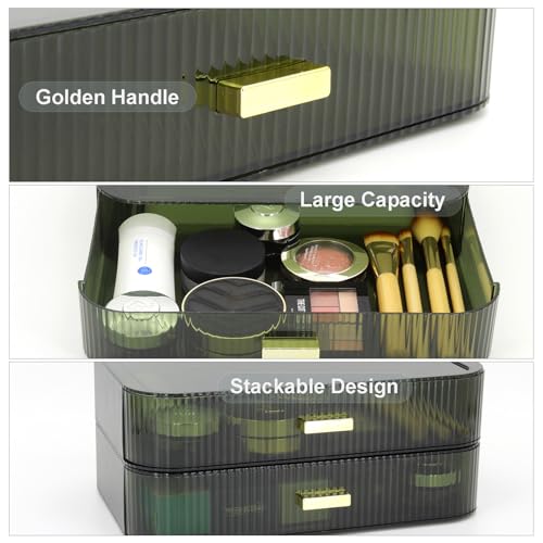 Stackable Makeup Organizer Drawer - Green, 1 Drawer for Cosmetics