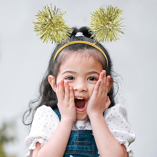 Minkissy Golden Tinsel Pom Pom Headbands, 2-Piece Party Hair Accessories