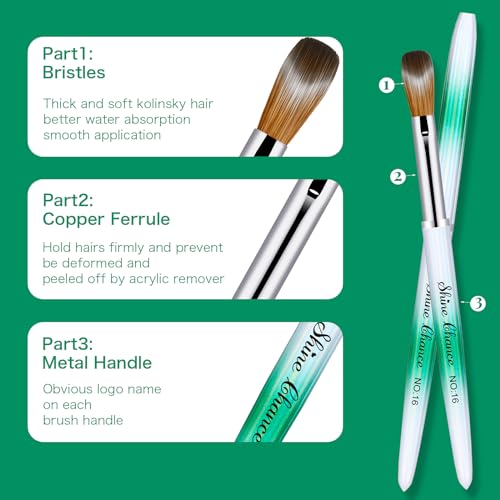 Shine Chance Green 4PCS Acrylic Nail Brush Set Kolinsky Manicure Tools