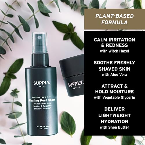 SUPPLY Healing Post Shave Spray for Men ? Alcohol-Free Aftershave to Soothe Irritation, Hydrate Skin & Reduce Razor Burn ? Sensitive Skin Friendly ? Sandalwood & Cedar, 2 oz