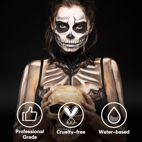 BOBISUKA White Face & Body Paint - Water-Based, Non-Toxic, Washable for Halloween & Cosplay