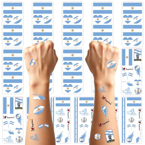 Argentina Flag Temporary Face Tattoos - 16 Sheets for 2026 Events