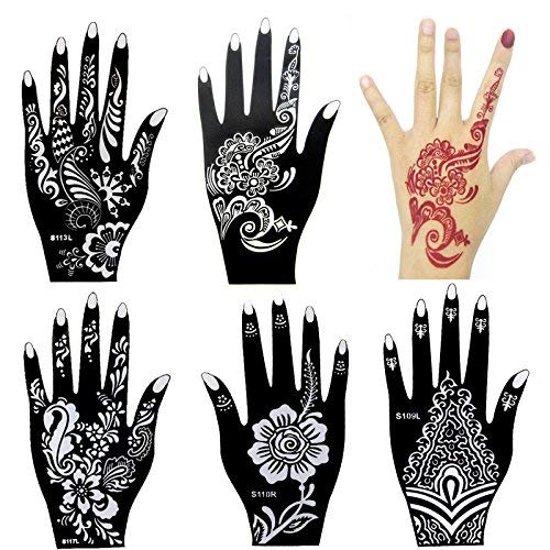 Henna Tattoo Stencil Kit - 6 Reusable Sheets for Women & Girls