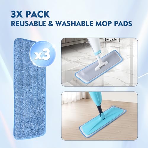 Microfiber Mop Pads - 3 Pack Reusable Replacement Pads for Spray Mops