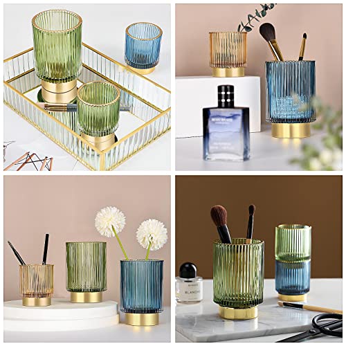 DASITON Crystal Makeup Brush Holder Organizer - Vintage Coffee Stripe, Glass Storage Cup