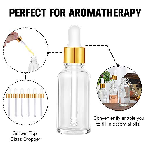 PrettyCare 1 oz Clear Glass Eye Dropper Bottles - 12 Pack with Pipettes & Labels