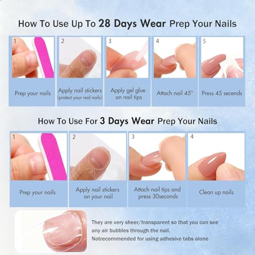 SXVME Sky Blue Chrome Press On Nails - Almond Shape, 24 Pcs