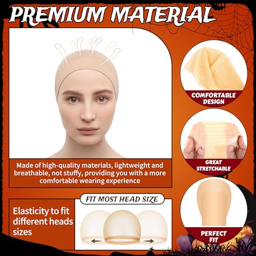 6-Piece Halloween Bald Cap Set - Latex Bald Caps & Nylon Wig Caps