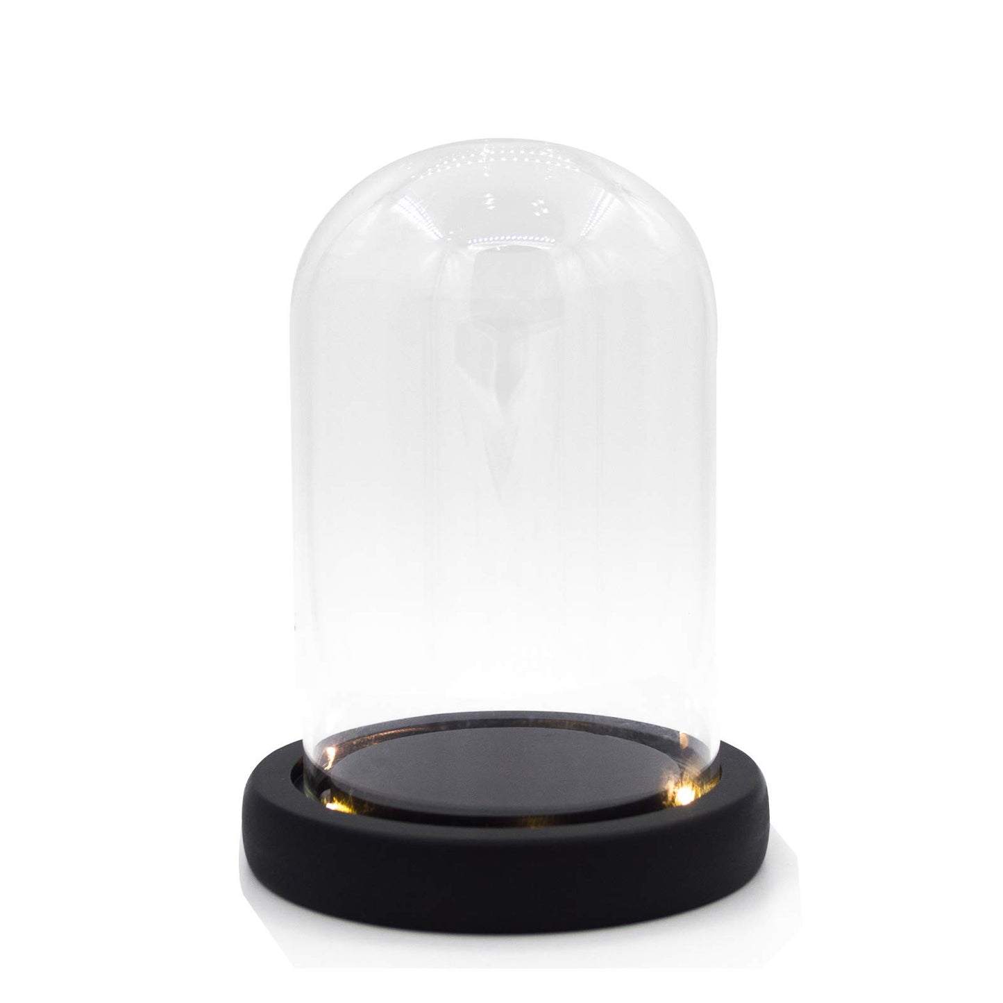 Nynelly 3.54" D X 4.33" H Clear Glass Dome Cloche with Black LED Lights Base,Glass Display Bell Jar Ornament