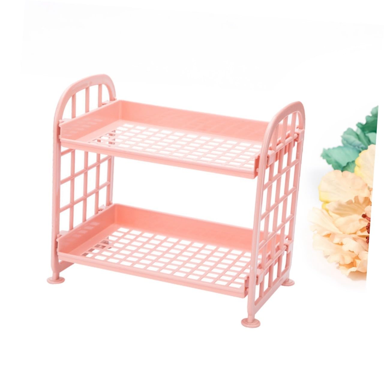 2 Layers Plastic Storage Rack Kitchen Storage Shelf Bathroom Organizer Countertop Rack Space-Saving Desktop Organizer for Home and Bathroom Use