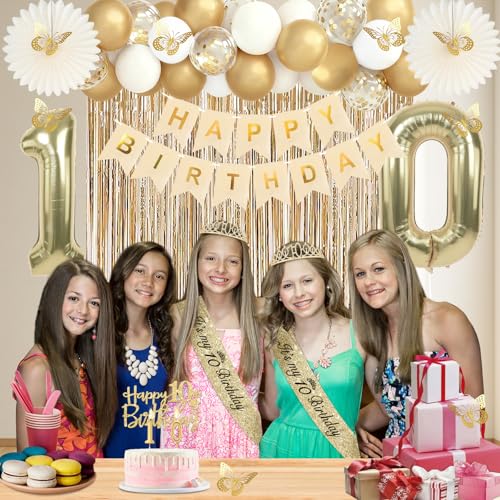 Champagne Gold 10th Birthday Decorations for Girls - 50pcs Set